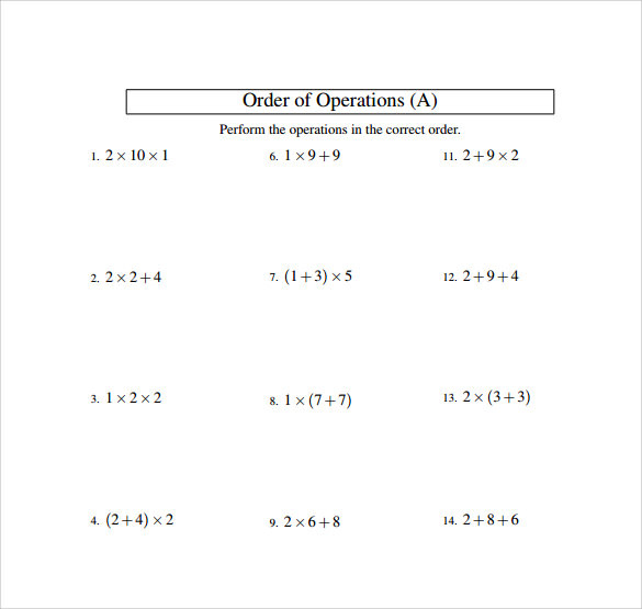 12 Sample Order Of Operations Worksheets Sample Templates