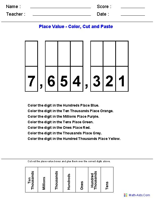 Math Aids Worksheets Place Value