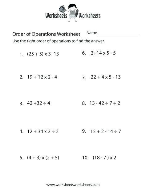 Order Of Operations Worksheet Without Exponents