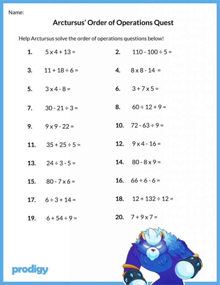 Order Of Operations Worksheet For 5th Grade