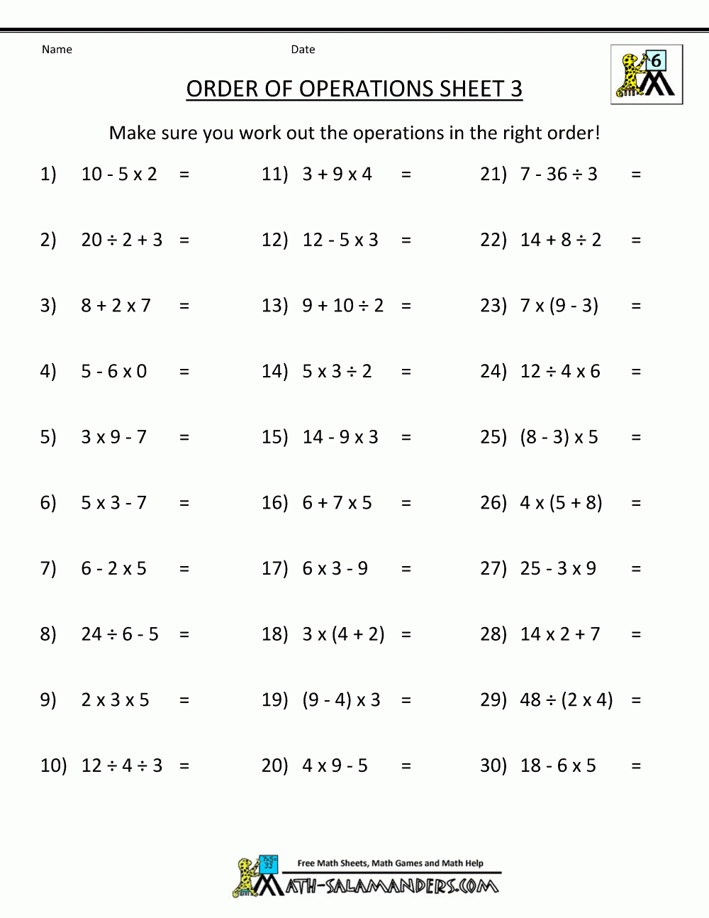 7Th Grade Math Pemdas Worksheets Rule Order Of Operations Tiktokcook 