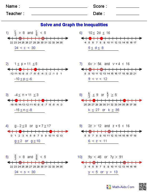 7th Grade Solving Two Step Inequalities Worksheet Answer Key 