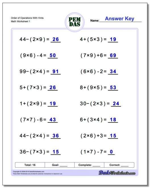 9 6Th Grade Math Worksheet Order Of Operations Pemdas Worksheets 