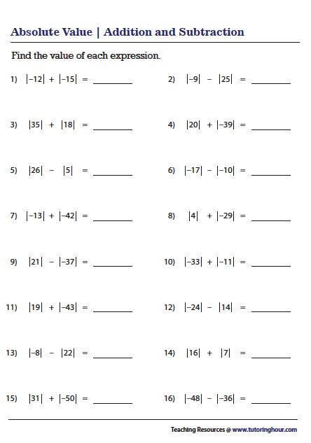 Absolute Value Worksheets Math Practice Worksheets Practices 