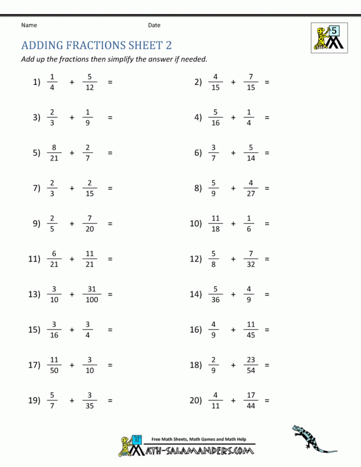 Adding Fractions Worksheet Math Aids