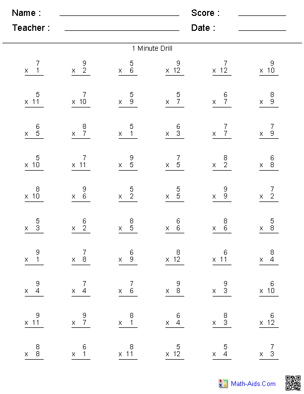 Advanced Times Table Drills This Worksheets Allows You To Select Any 