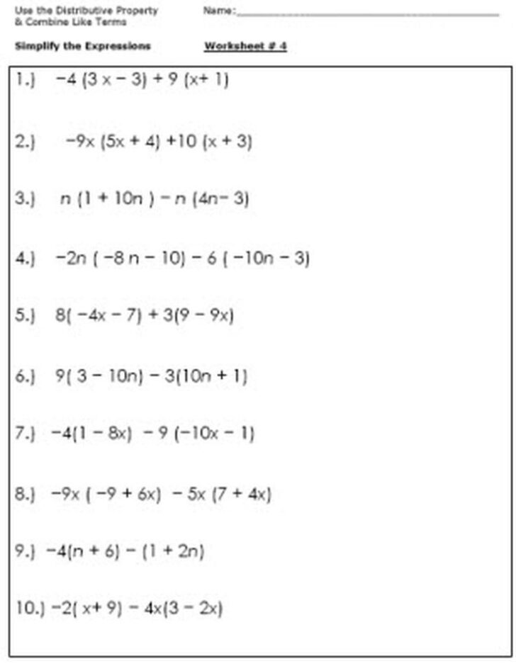 Order Of Operations And Combining Like Terms Worksheet