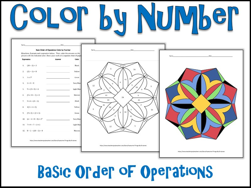 Basic Order Of Operations Color By Number Teaching Resources