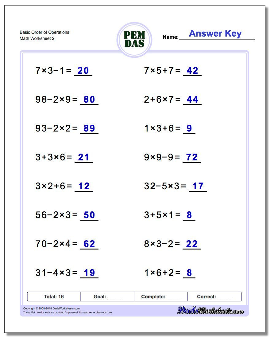 Basic Order Of Operations Worksheets Many Many More Variations To 
