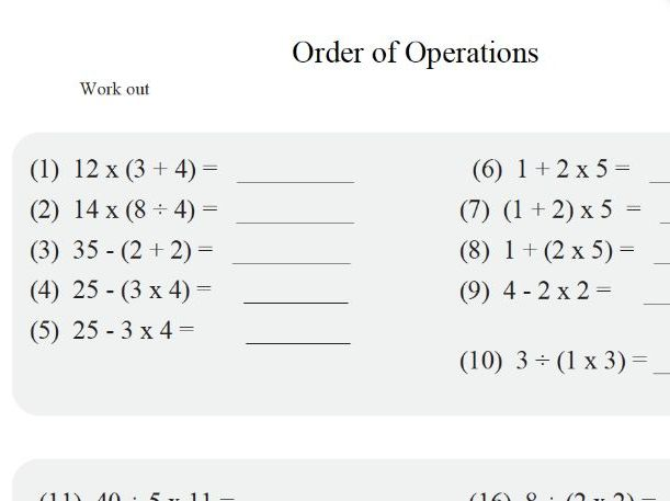 BODMAS Order Of Operations TES Maths Worksheet Teaching Resources