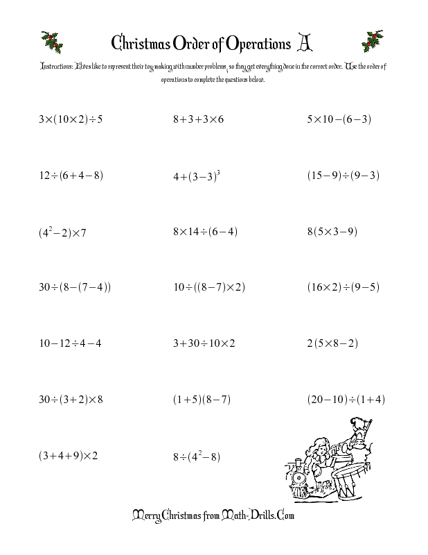 Christmas Math Worksheet Order Of Operations Three Steps A 