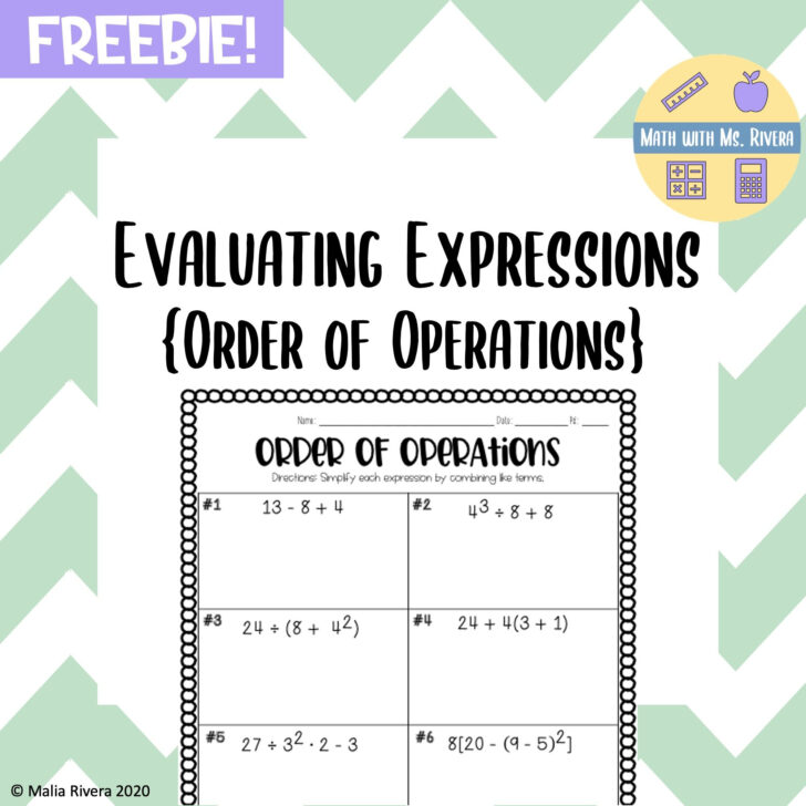 Order Of Operations And Evaluating Expressions Worksheets