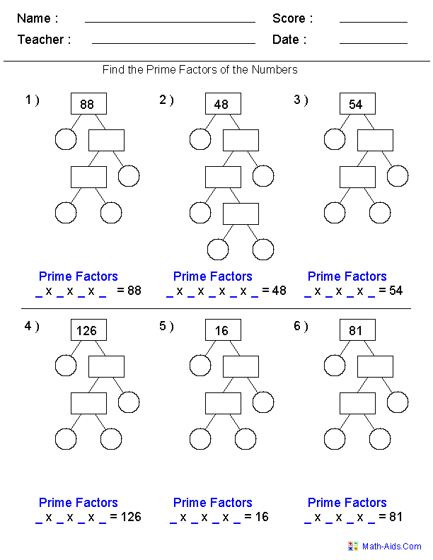 Factors Worksheets Printable Factors And Multiples Worksheets Prime 