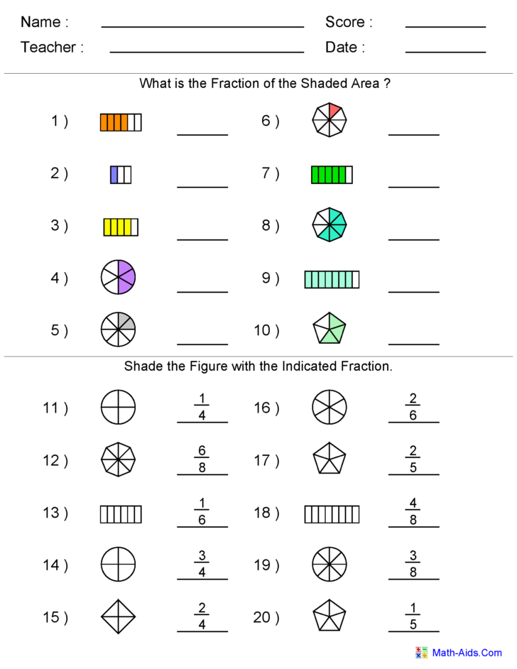 Maths Aids Fractions Worksheets