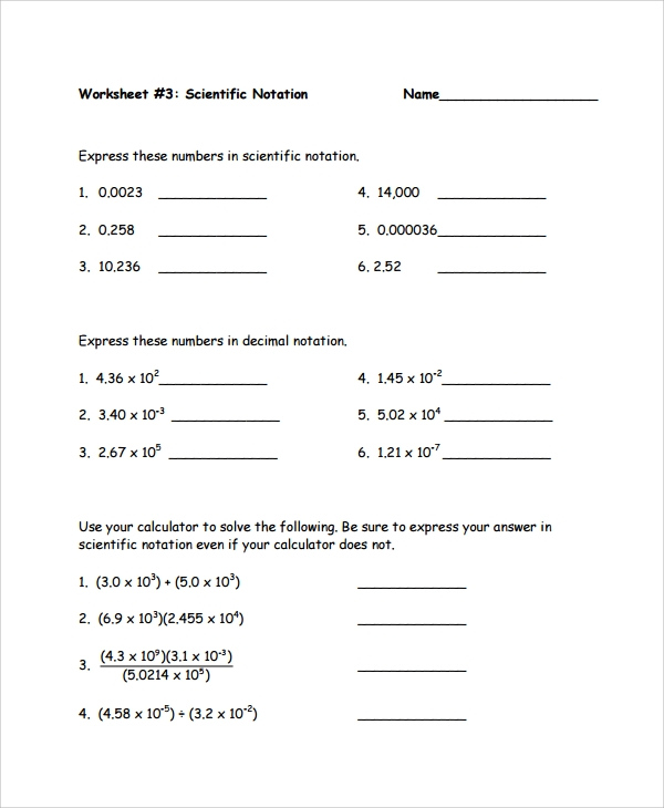 FREE 9 Sample Scientific Notation Worksheet Templates In MS Word PDF