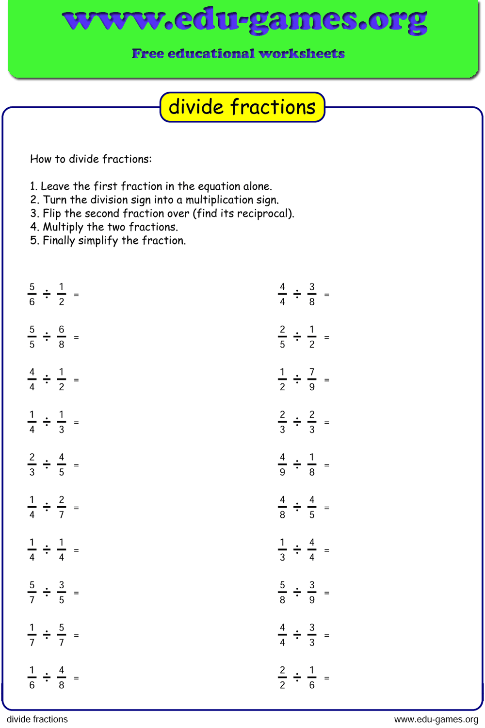 Free Division Fraction Worksheets Unlimited Worksheets Because Every 