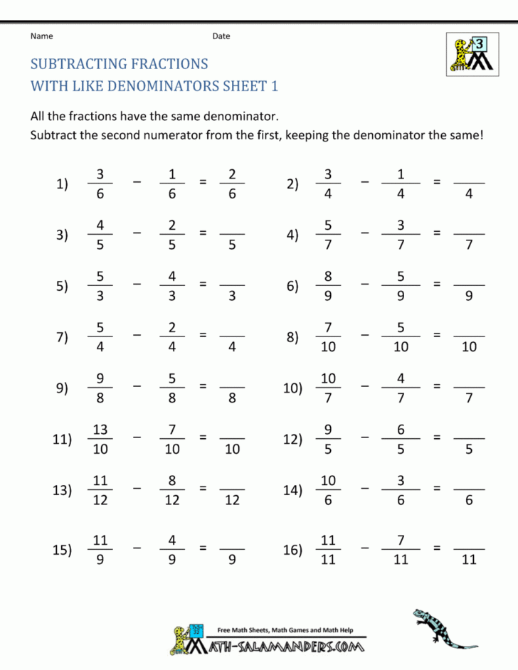 Free Printable Math Worksheets Fractions