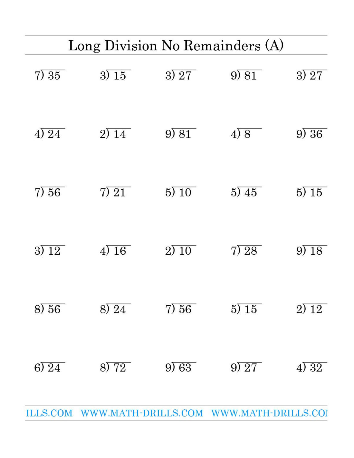 Division Order Examples Free Printable Division Worksheets | Order of Operation Worksheets