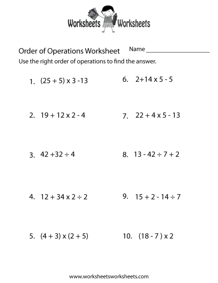 6th Grade Order Of Operations Worksheet