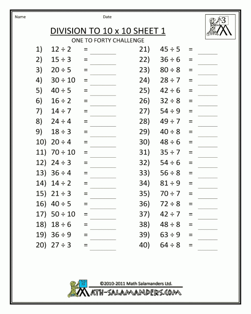 Free Printable Math Worksheets For 3rd Grade Division Math Worksheets 