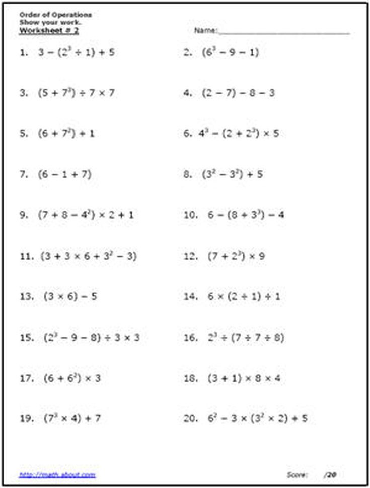 Free Printable Math Worksheets For 6th Grade Order Of Operations