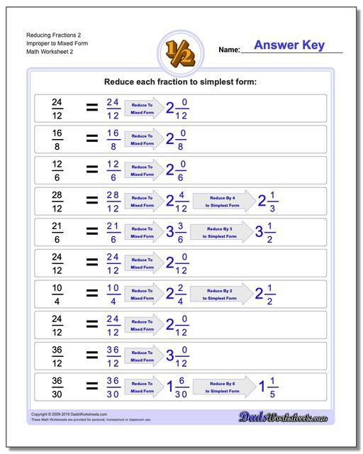 Free Reducing Fractions Worksheets Simple Fractions And Improper 