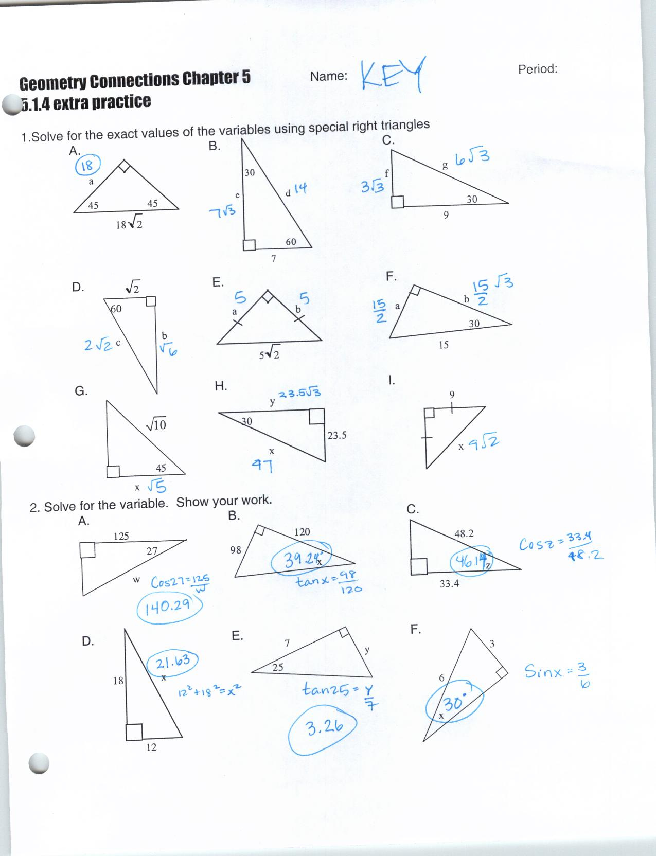 Geometry Special Right Triangles Worksheet Answers The Best Free 
