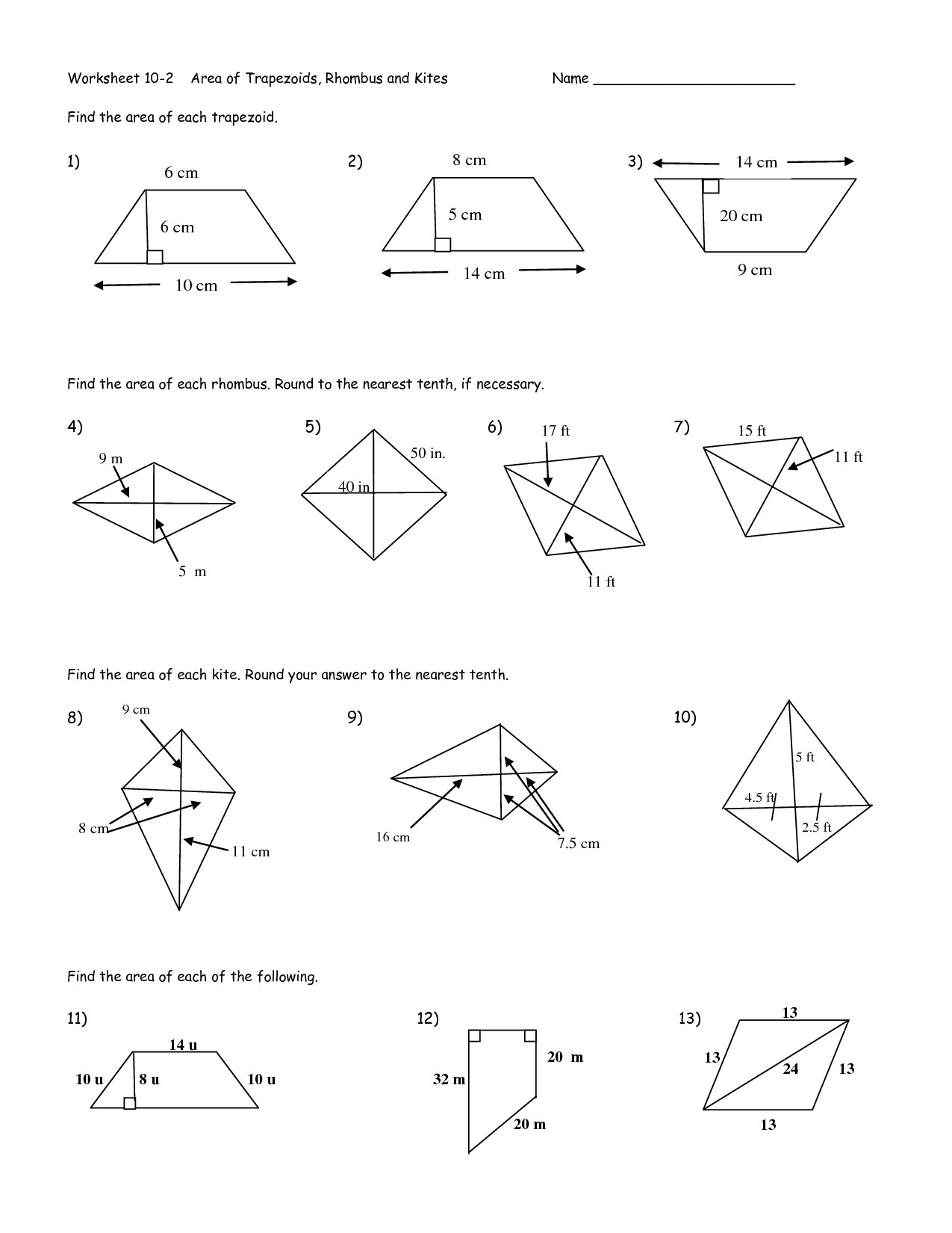 Geometry Worksheet Kites And Trapezoids Answers 5501597 Free 