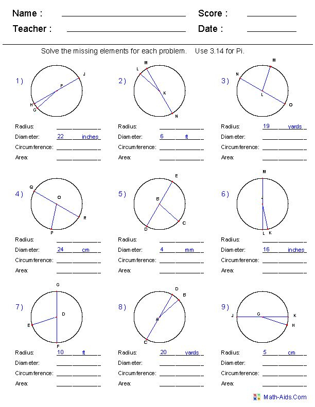 Math Aids Worksheets Geometry