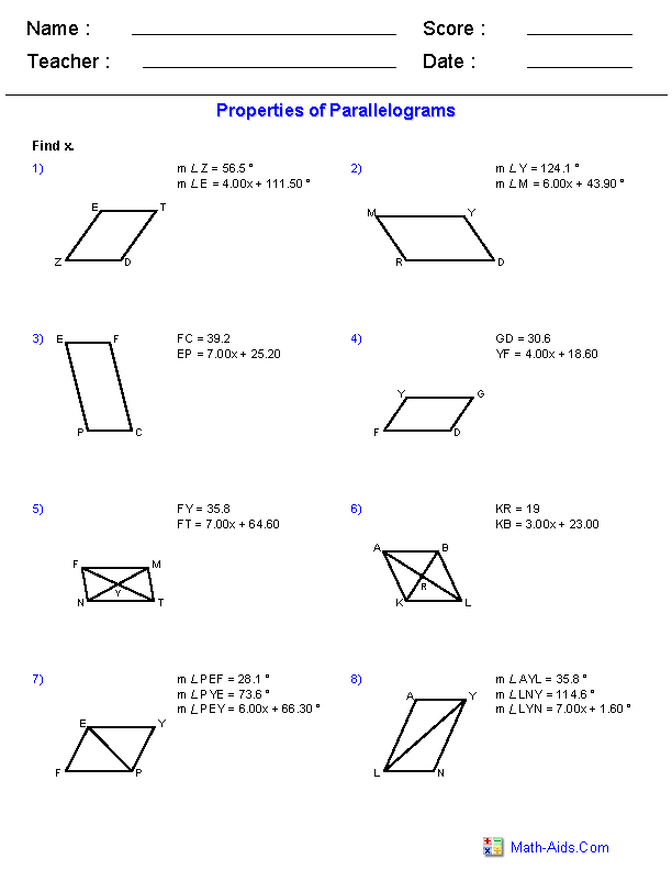 Geometry Worksheets Quadrilaterals And Polygons Worksheets Geometry 