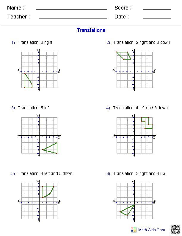 Geometry Worksheets Transformations Worksheets Reflection Math 