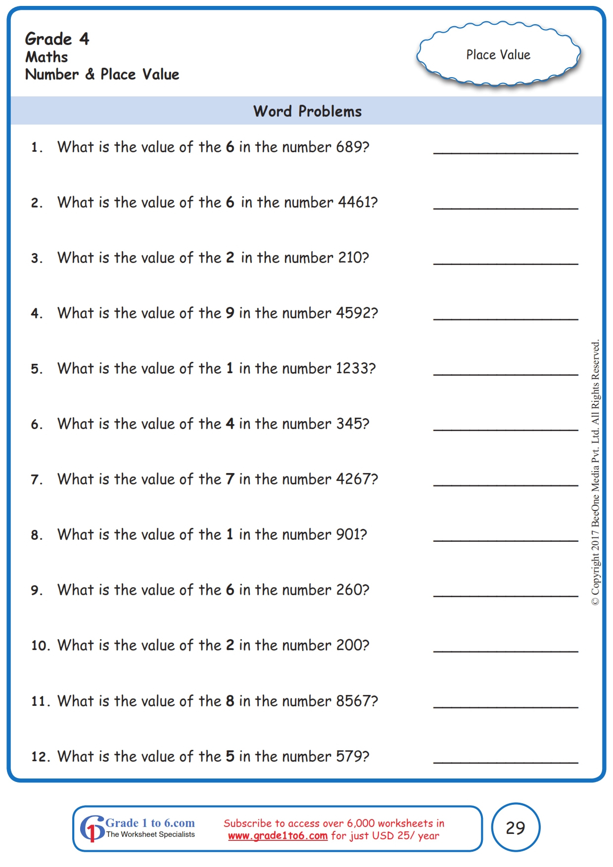 Grade 4 Place Value Worksheets www grade1to6