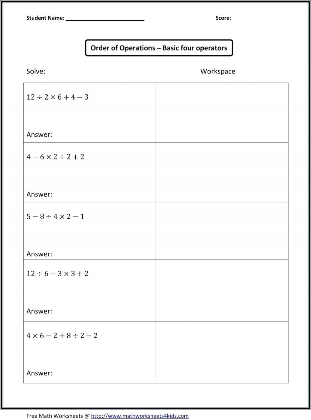 If You Are Looking For Order Of Operations Worksheets That Test Your 