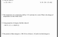 Integers 7th Grade Math Worksheets Integers Worksheet 7th Grade Math