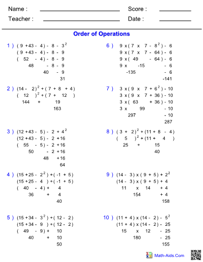 Math aids Exponents Worksheets