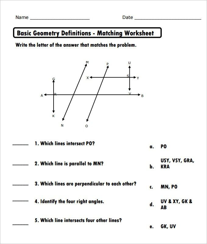 Math Worksheets For Highschool Students Geometry Worksheets Math 