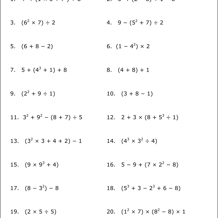 Simplifying Algebraic Expressions Using Order Of Operations Worksheets