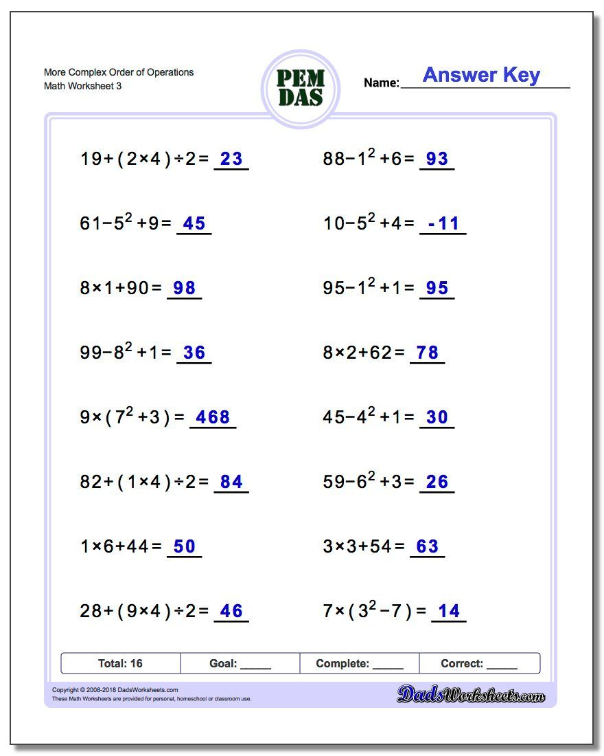 More Complex Order Of Operations Worksheets Many Many More Variations 
