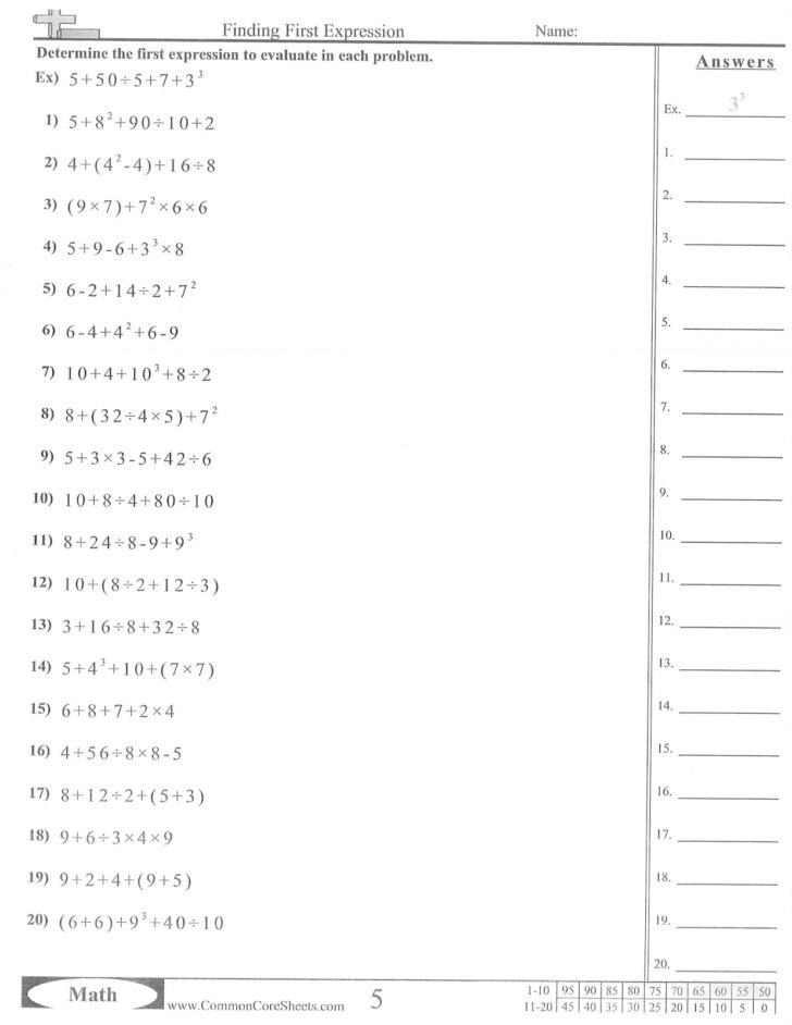6th Grade Math Order Of Operations Worksheet