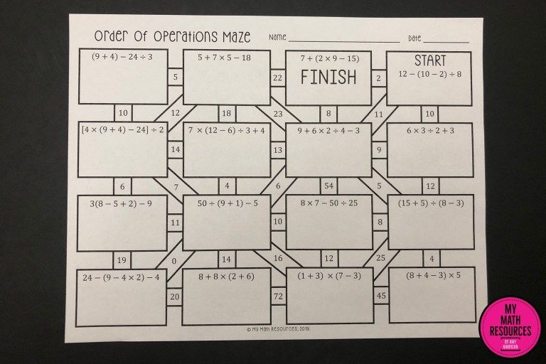 My Math Resources Order Of Operations Maze 5 OA A 1 Order Of 