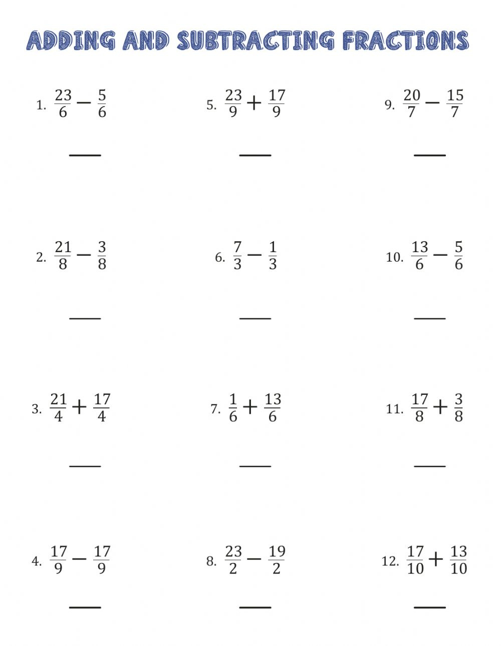 Operations With Fractions Interactive Worksheet