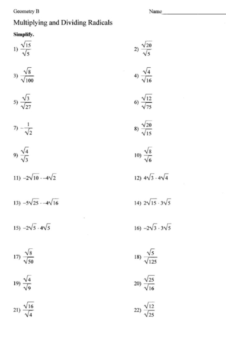 Order Of Operations With Radicals Worksheet