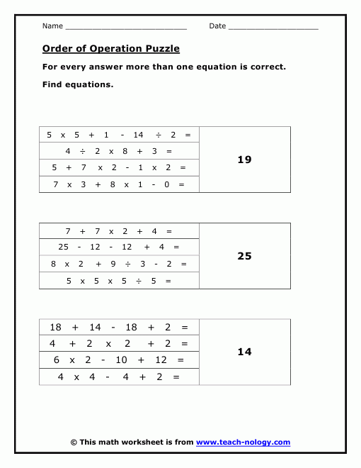 Order Of Operation Puzzle