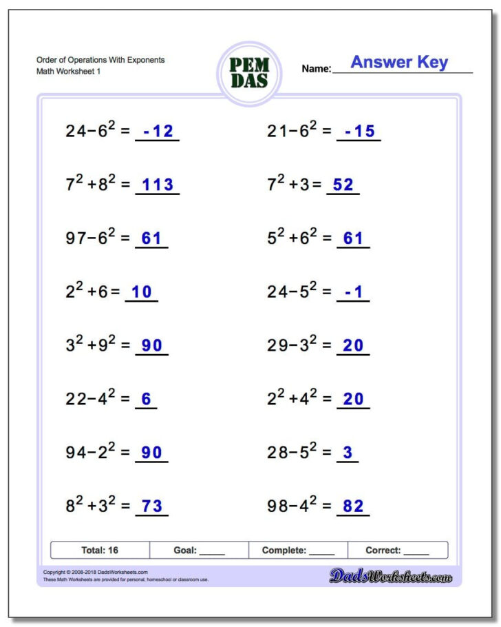 Hard Order Of Operations Worksheets With Exponents