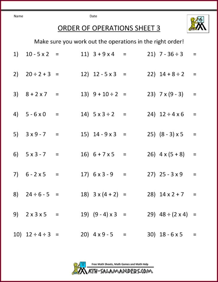 Order Of Operations And Evaluating Expressions Worksheets Answers