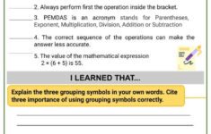 Order Of Operations And Grouping Symbols 5th Grade Math Worksheet
