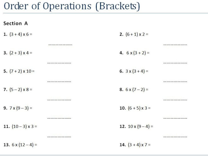 Bodmas Order Of Operations Worksheet