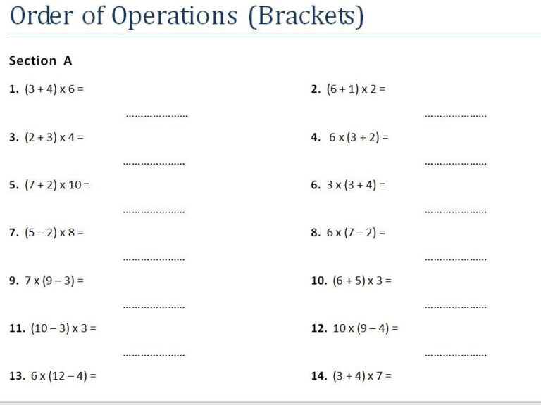 Bodmas Order Of Operations Worksheet | Order of Operation Worksheets