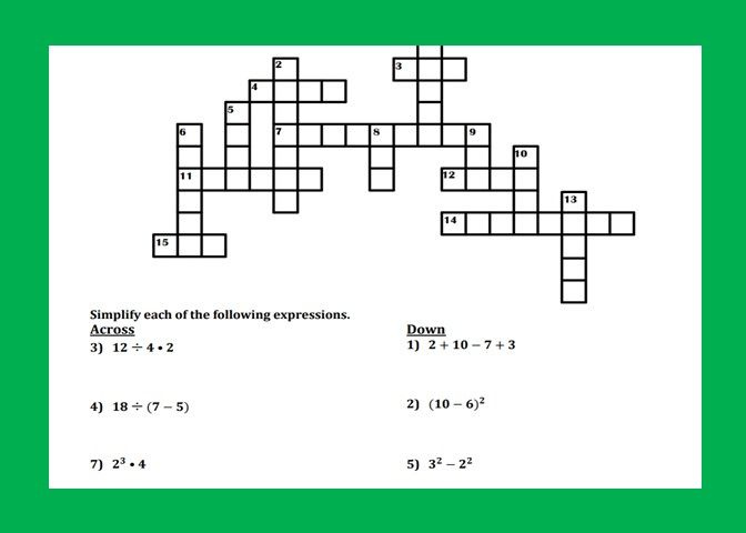 Order Of Operations Crossword Puzzle II Order Of Operations 