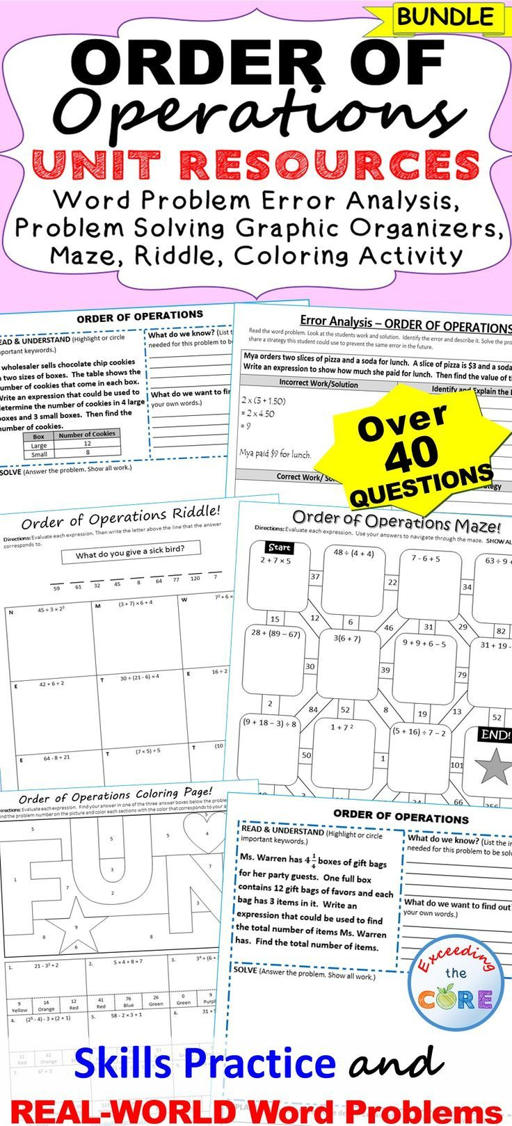 ORDER OF OPERATIONS Error Analysis Problem Solving Graphic Organizers 